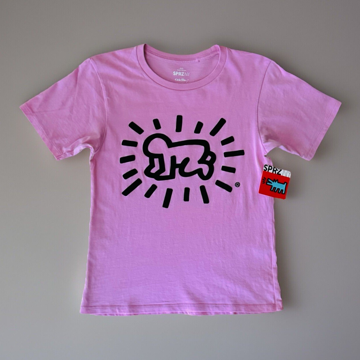 SIZE XXS UNIQLO KEITH HARING TEE T-SHIRT RADIANT BABY PINK SPRZ NY ARTIST ART