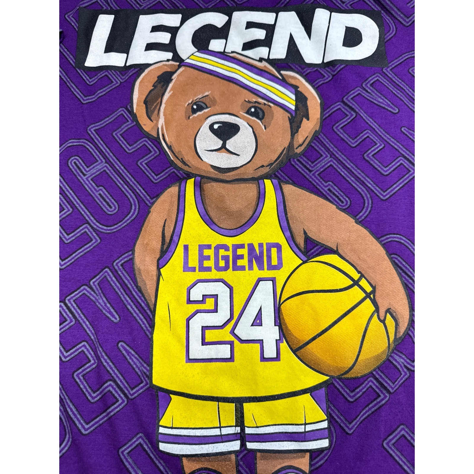 BaileyApparel Mens XL Legend 24 Basketball KobyTeddy Bear Graphic T-Shirt Purple gallery