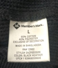 Members Mark Thermal Top Waffle Knit Mens L Black Heather Soft Wash Outdoor