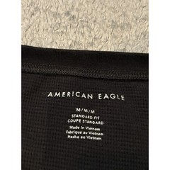 American Eagle Mens Henley Shirt Medium Black Waffle Knit Thermal Long Sleeve M