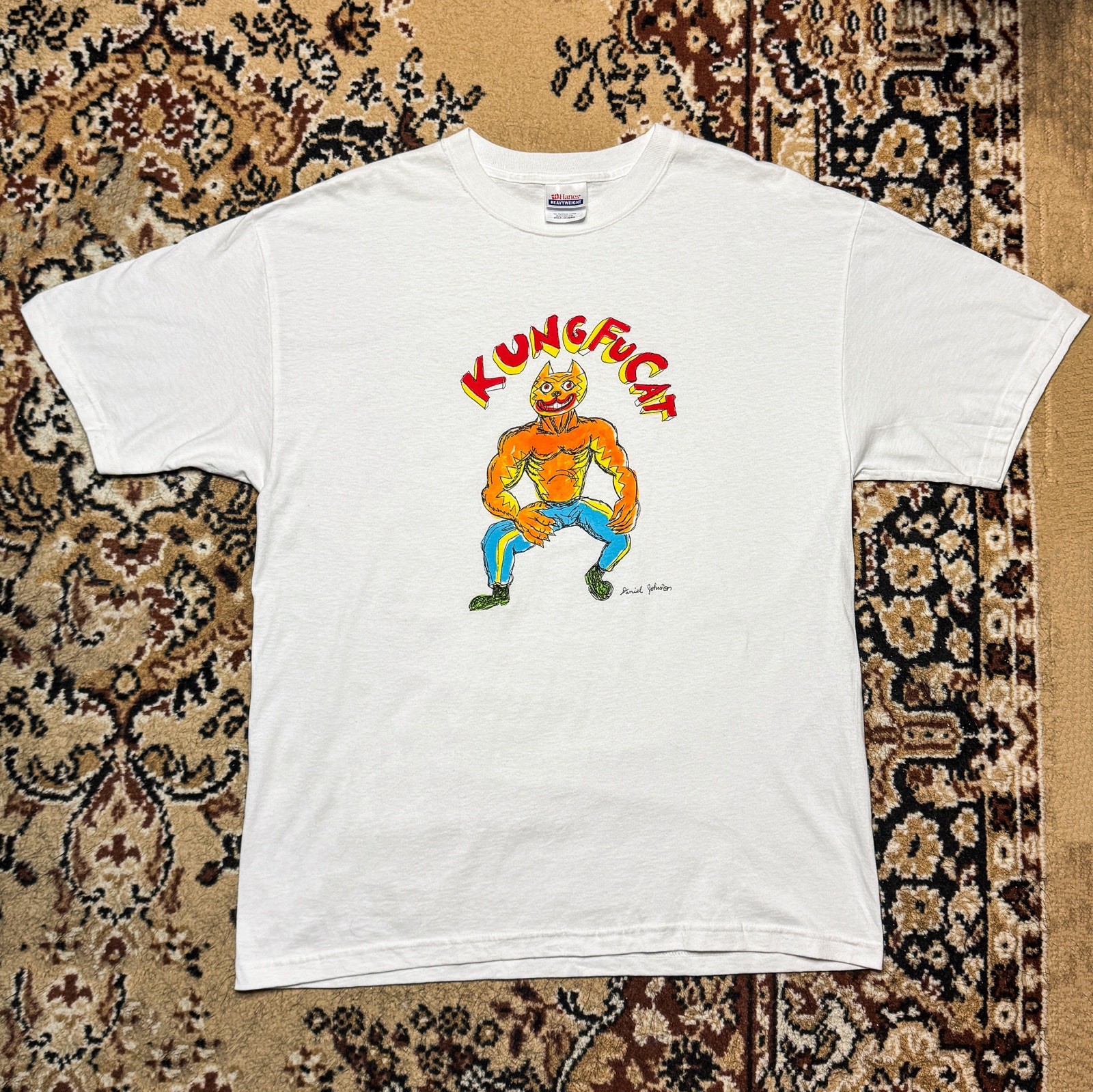 Vintage 00s Daniel Johnston “Kungfu Cat” Indie Acoustic RARE T-Shirt - Large gallery