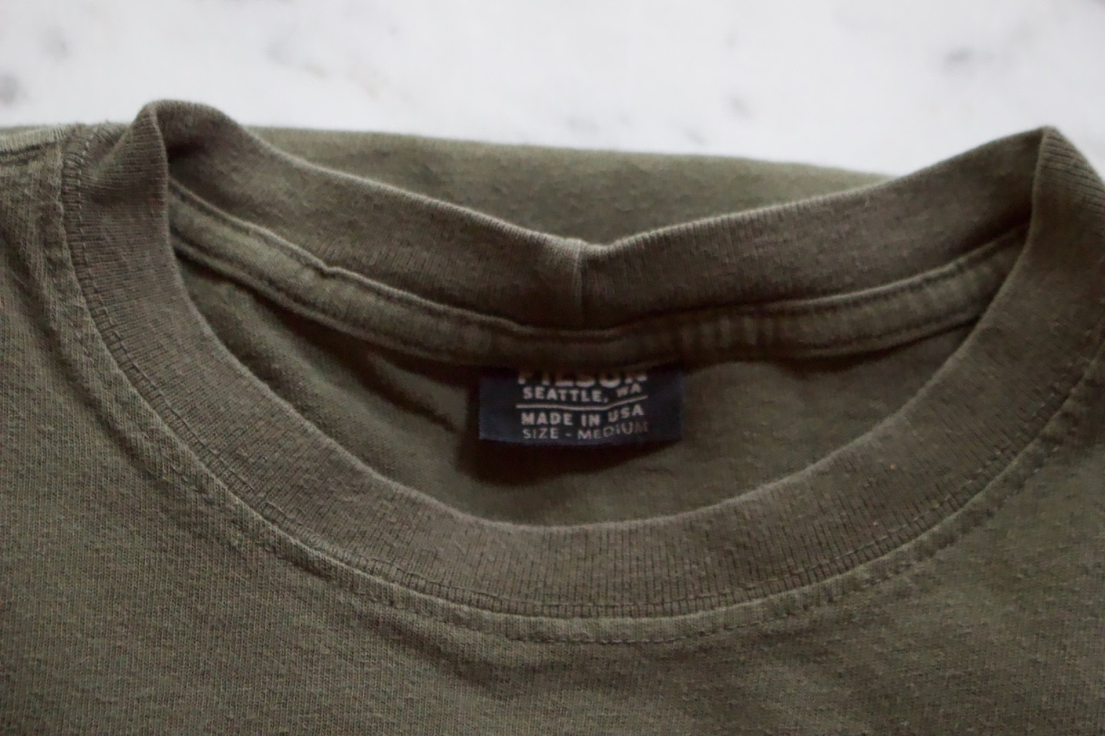 Filson Olive Green Cotton Crewneck Long Sleeve Shirt- Made in the USA gallery