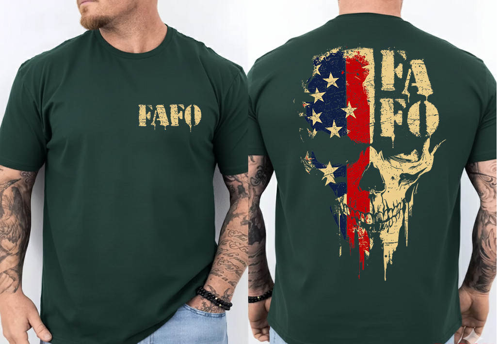 FAFO Skull Patriotic Grunge Style for Men 2 Sided FAFO Skull Front Back T-Shirt gallery