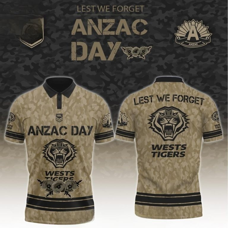 Wests Tigers x Anzac Day Never Forget History 2026 Polo Shirt