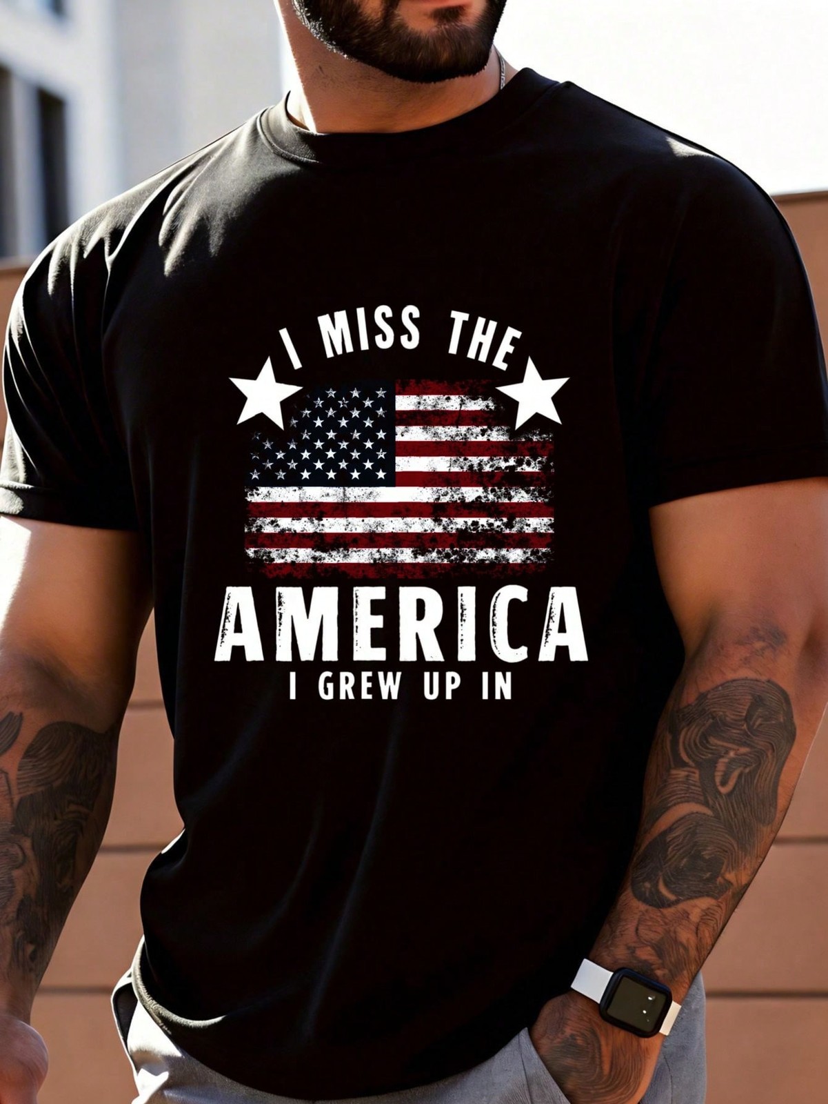 Patriotic Men's T-Shirt - I Miss The America I Grew Up In, American Flag Print gallery