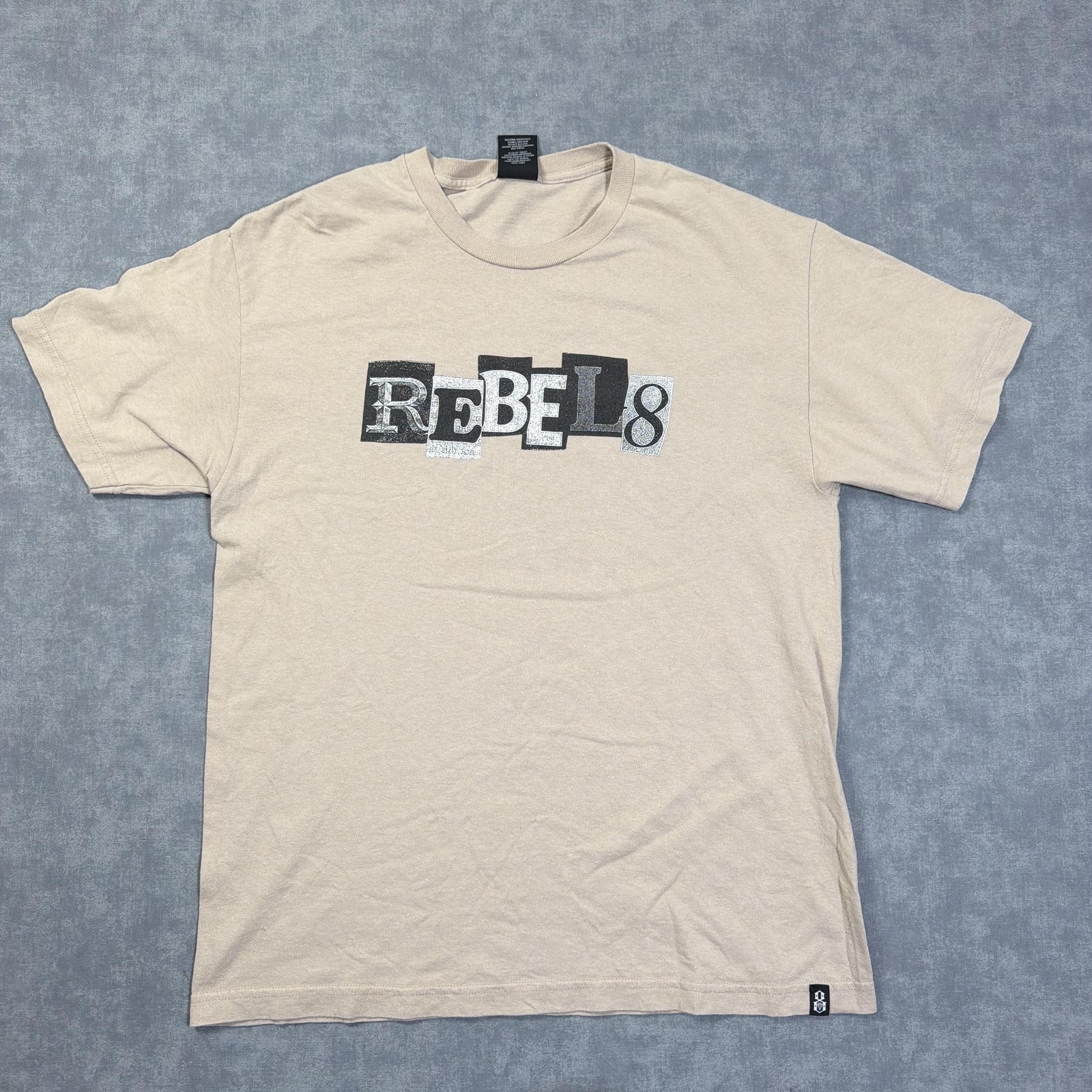 Rebel Eight Shirt Mens L Beige Rebel8 Logo Graphic Tee Streetwear Crew Neck