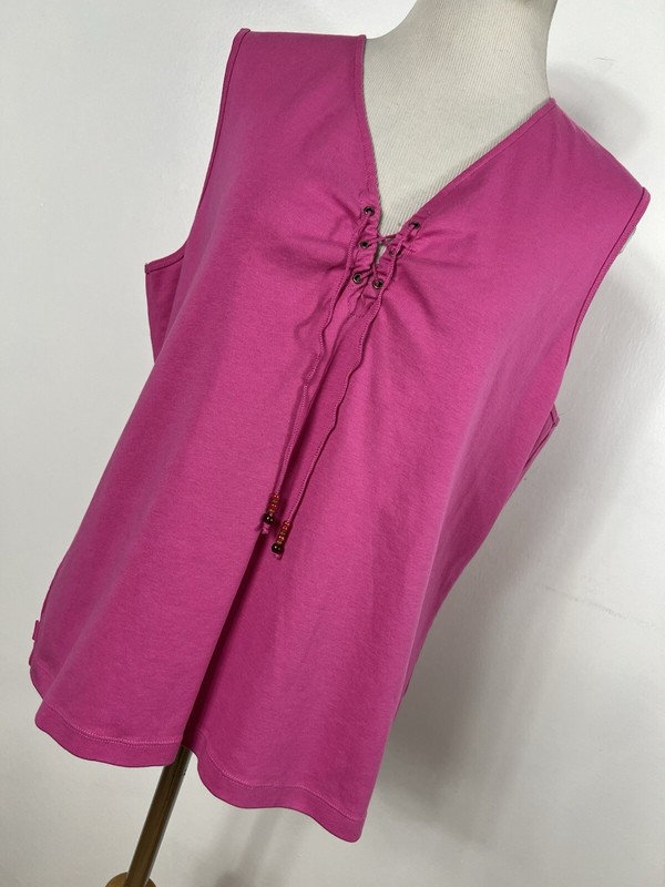 Jones New York 2X Tank Top Shirt Pink V Neck Lace Up Stretch Sleeveless Woman F2