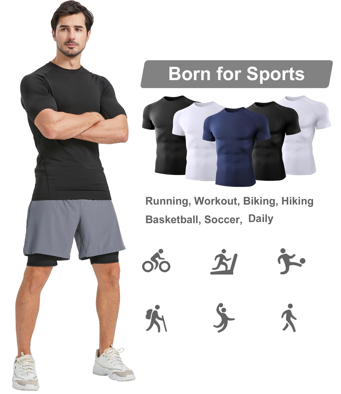 5 Pack Men’s Compression Shirts Short Sleeve Cool Dry Sports Athletic Workout... gallery