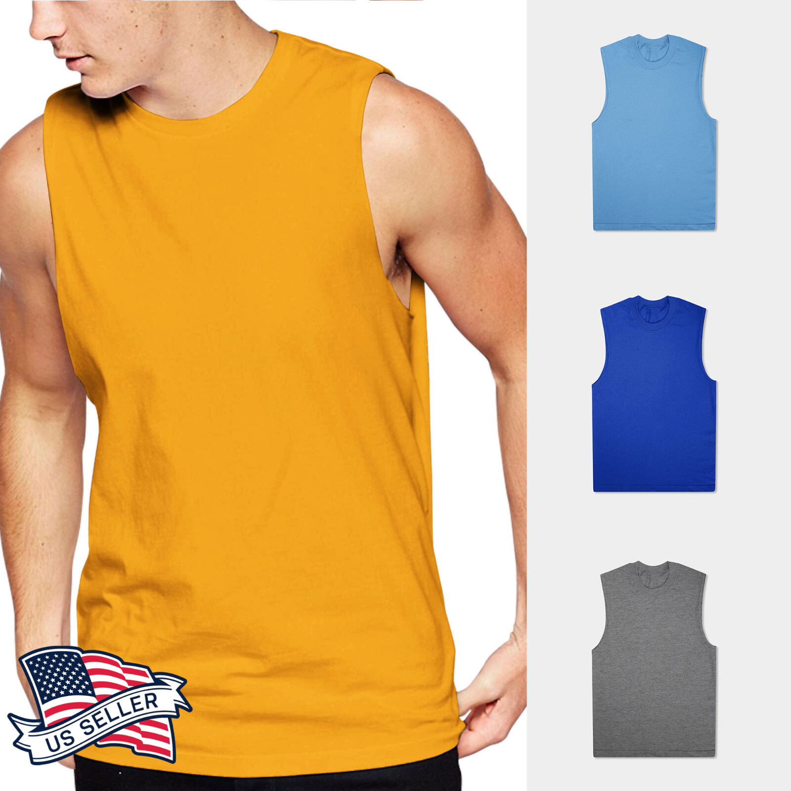 Mens Tank Top Muscle Gym Sleeveless Plain T Shirts Tee S-3XL Cotton Casual Solid gallery