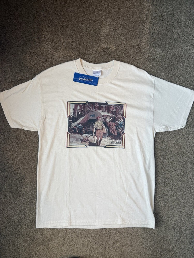 Vintage Pendleton Short Sleeve T-Shirt Size Large Beige Tan