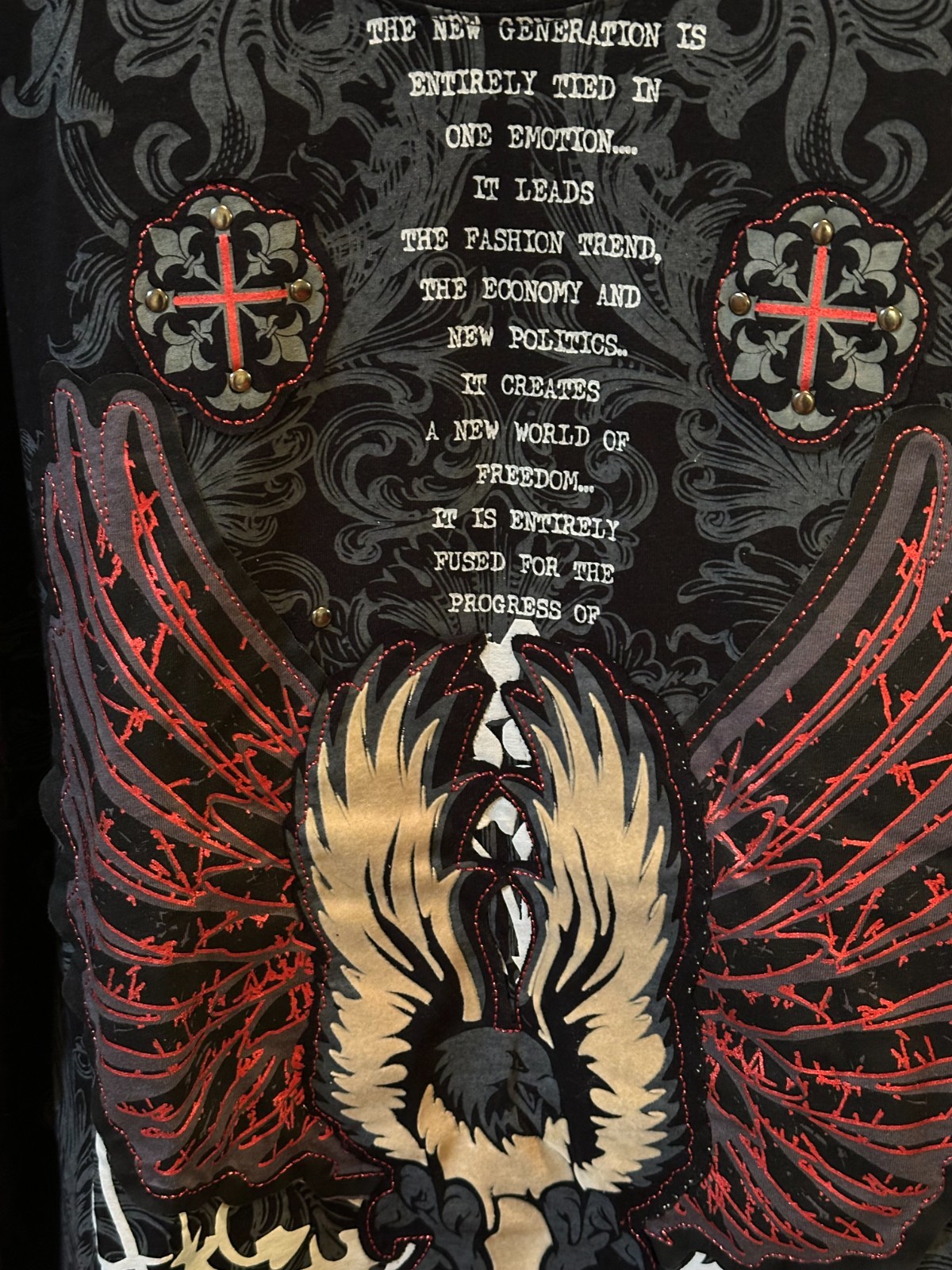 Delf Trading Inc. Imperious Mens Black Tshirt Shiny Red+Gold Design + Embroidery gallery