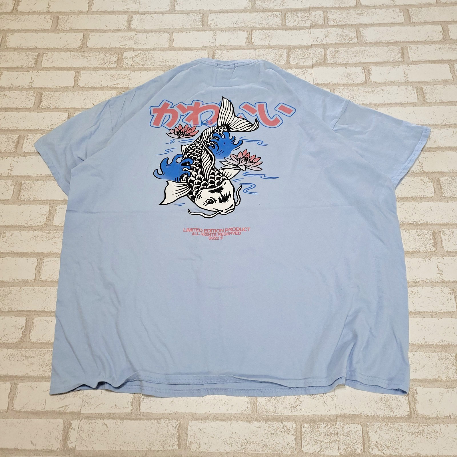 Koi Lotus Japanese Style Graphic Oversized Baby Blue Boohoo MAN T-Shirt Mens L gallery
