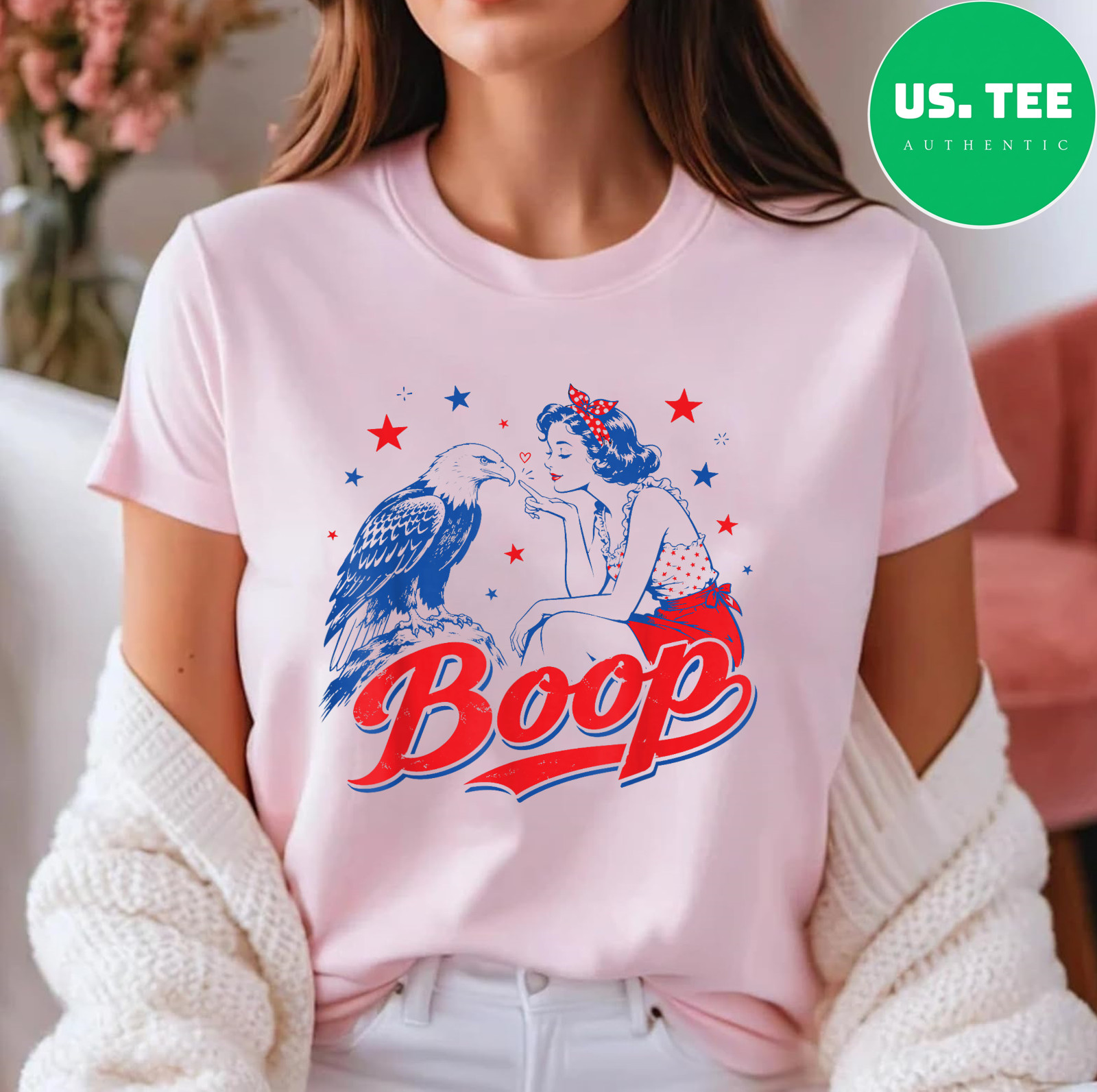 Funny Hand Boop Nose Girl Eagle Funny Patriotic 4th of July T-Shirt gallery