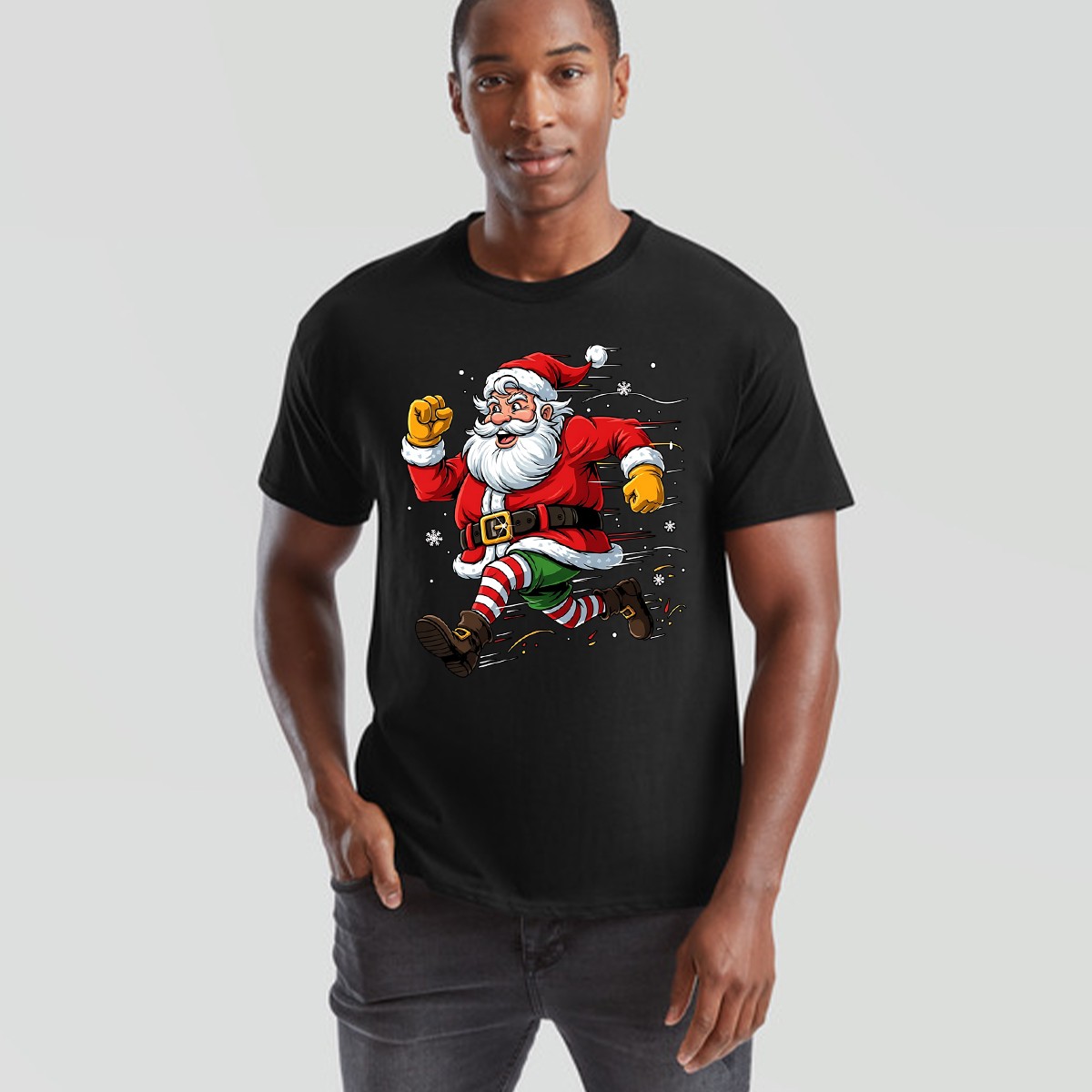 Running Santa Christmas Holiday Mens T-Shirt Womens Graphic Tee Festive Apparel gallery