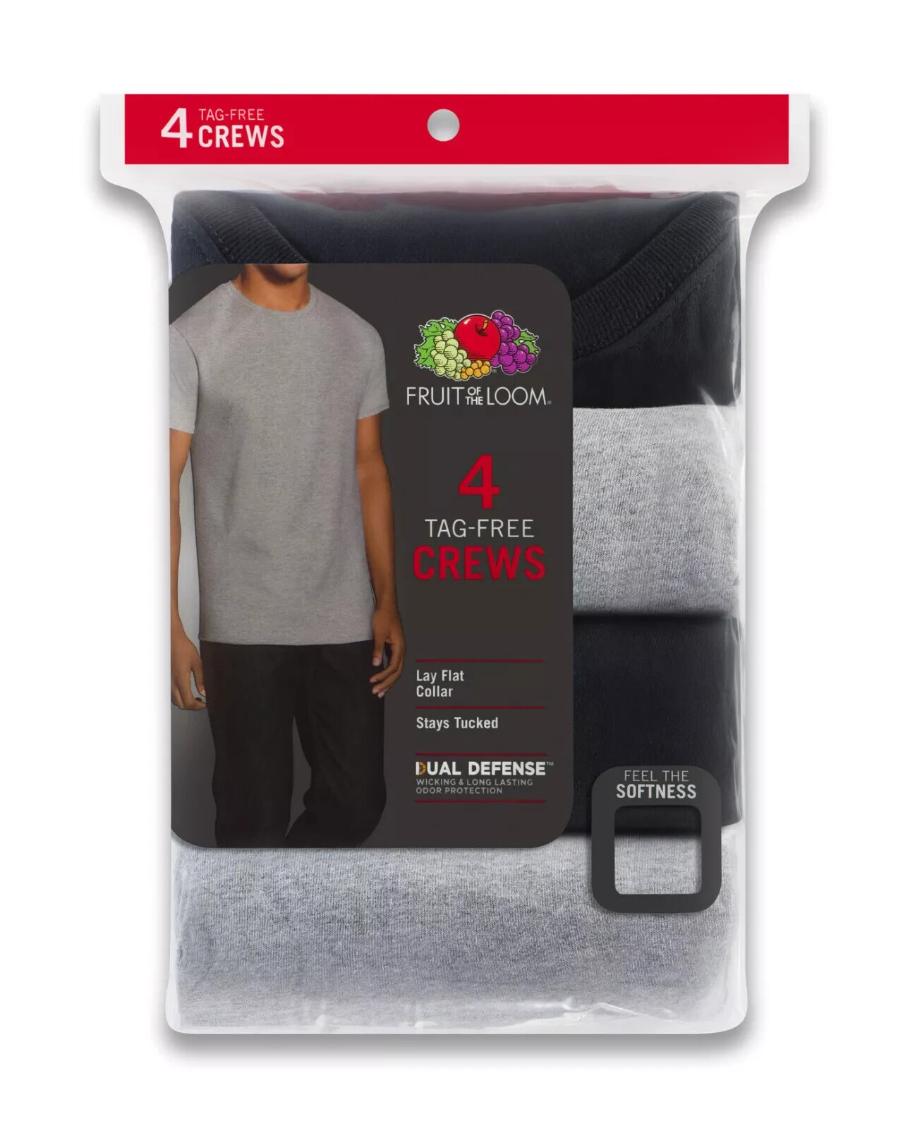 Fruit of the loom Crew T-Shirt 4-Pack Black and Grey gallery