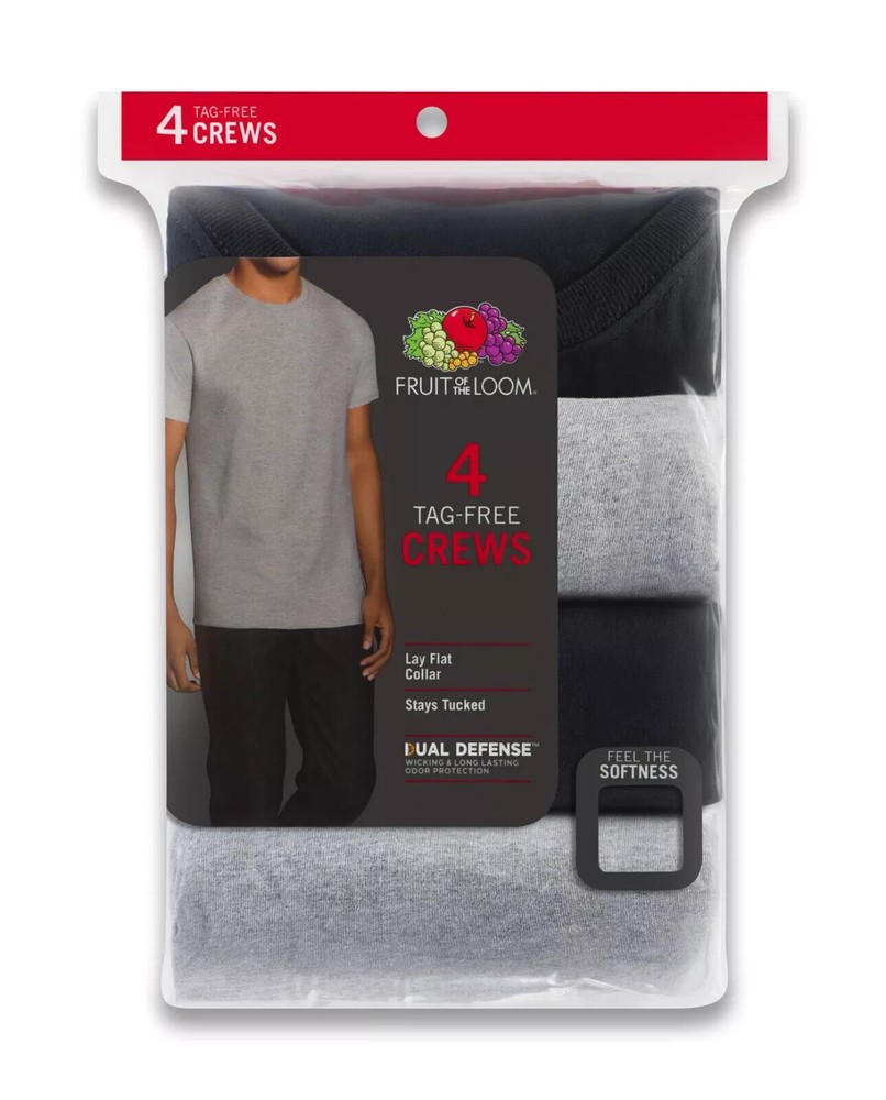 Fruit of the loom Crew T-Shirt 4-Pack Black and Grey