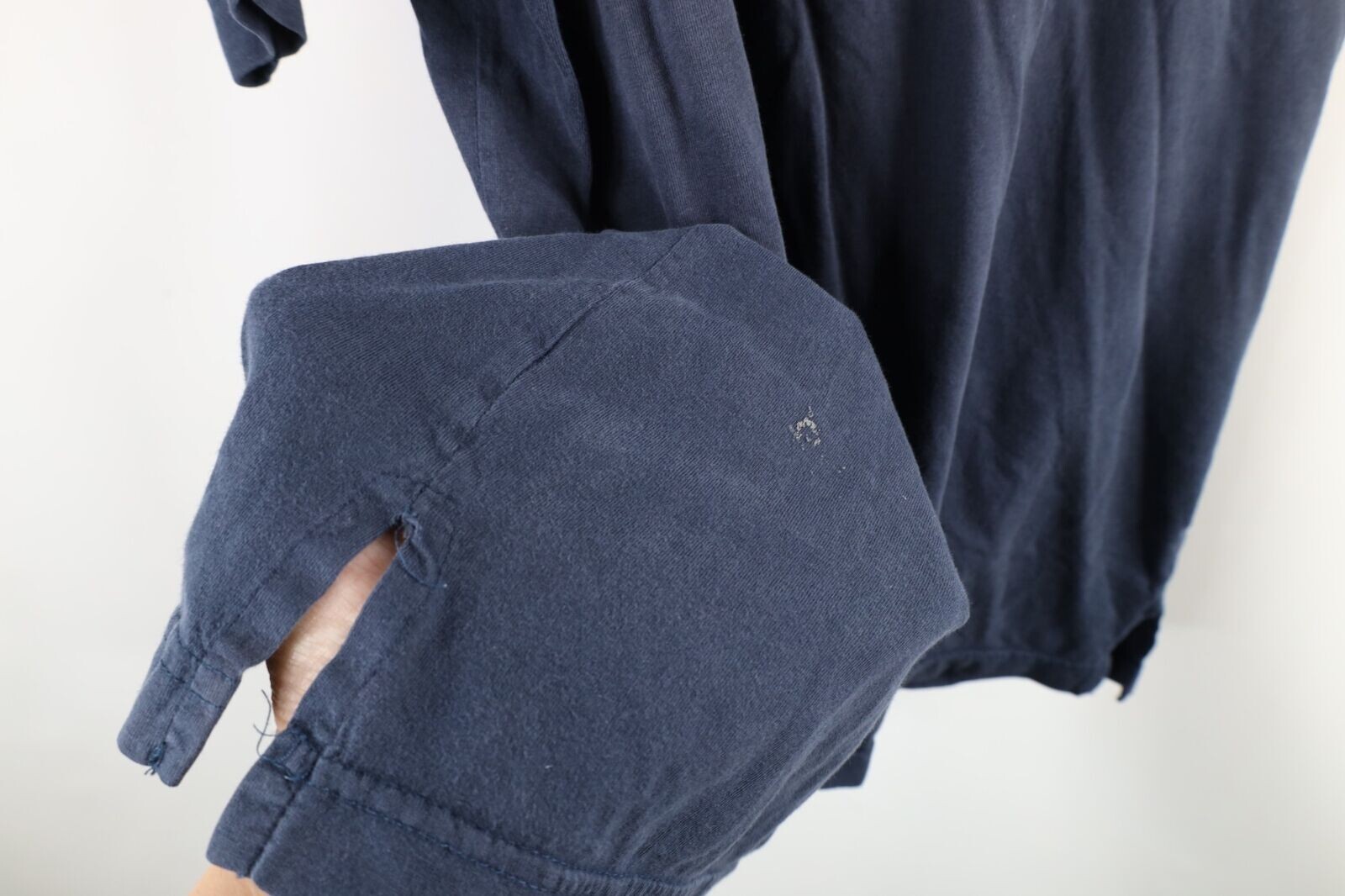 Vintage 90s Streetwear Mens Large Tall Thrashed Blank Pocket T-Shirt Navy Blue gallery