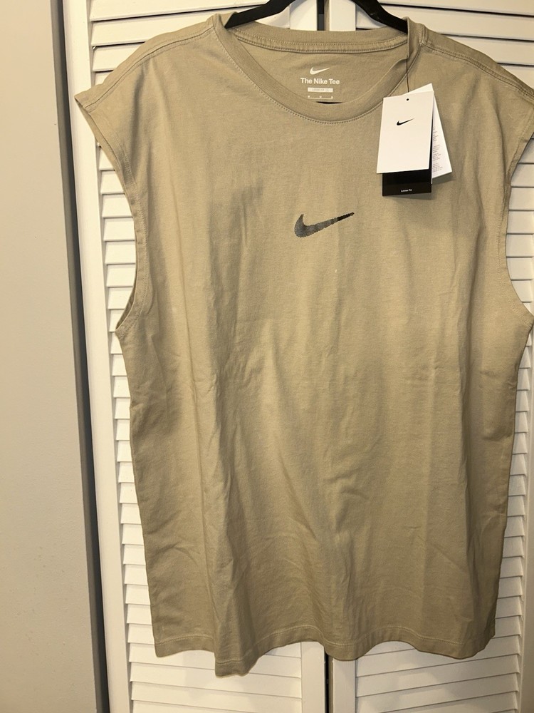 Nike Men’s Training Tank Top Cut-off New Khaki Dessert Black Print (Size:M)