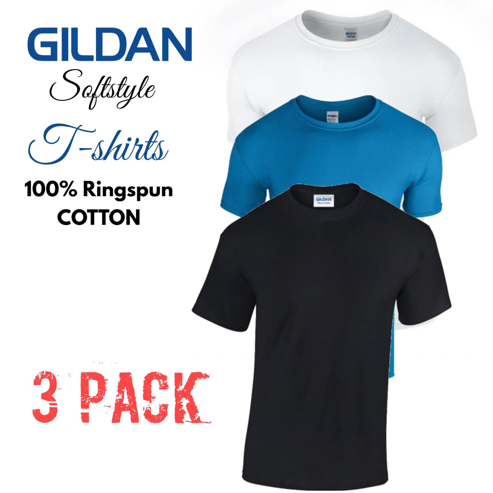3 Pack Gildan SoftStyle Cotton Mens Plain T-shirt Multi Colors Semi Fitted Top gallery