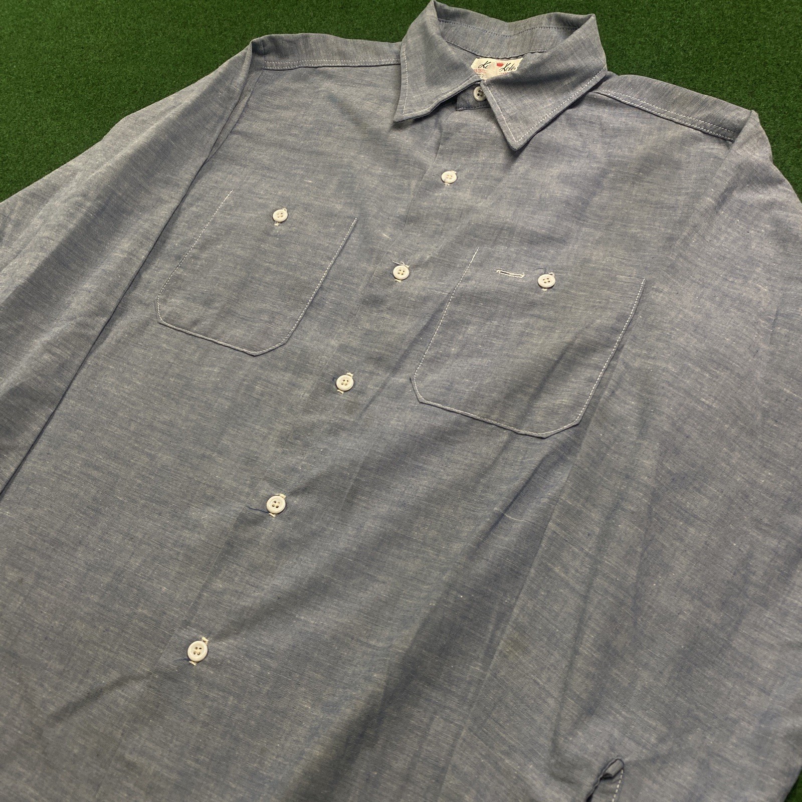 Vintage 60S King Kole Chambray Shirt Mens L Blue Denim Selvedge Cotton Work USA gallery