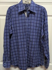 Blue Plaid Mens Shirt Size M 15 1/2 -16 Long. Sleeves Button Down