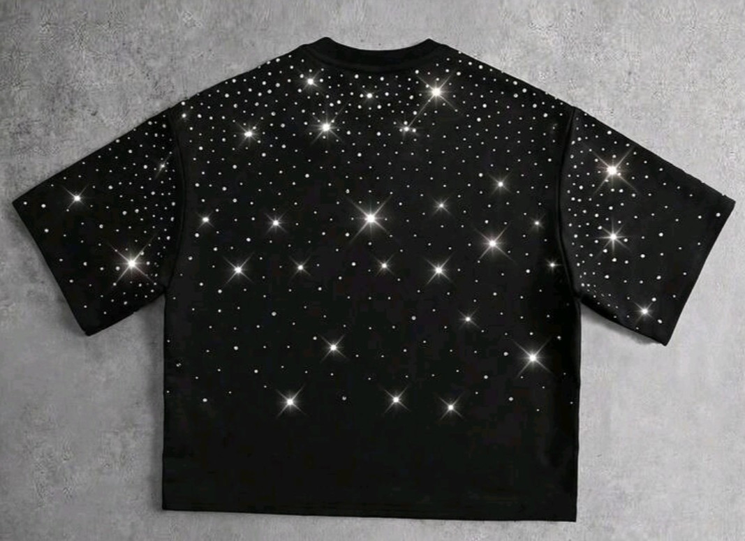New Men Luxury Diamond Star Rhinestones Fashion Black T-Shirt High Quality gallery