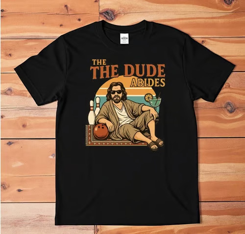 The Dude Abides T-Shirt | The Big Lebowski Movie Quote Tee | Retro Graphic Shir
