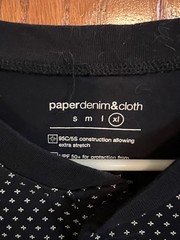 Paper Denim Cloth XL Navy & White Pullover Shirt 1/4 Button No Collar
