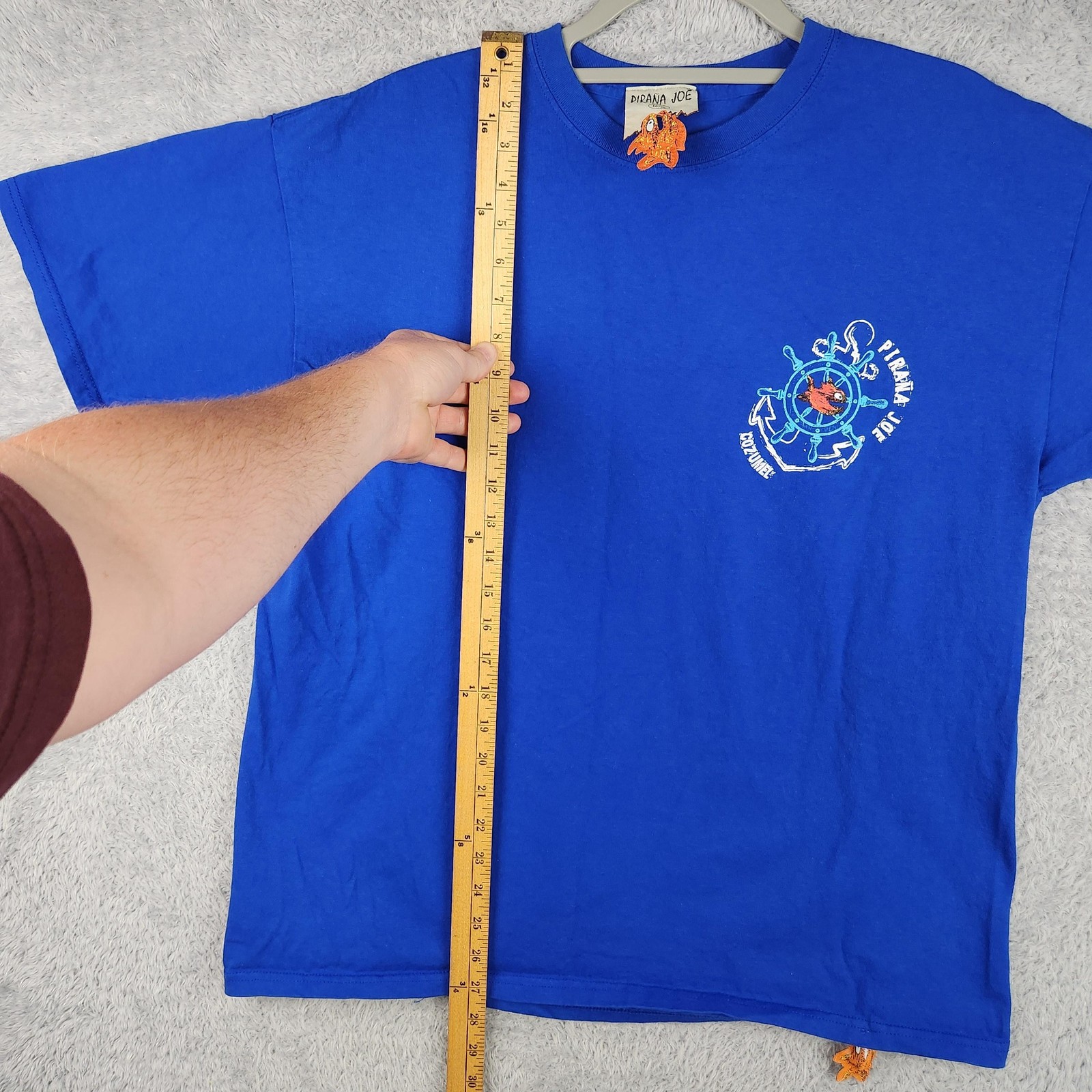 Pirana Joe Shirt Mens XL Blue Cozumel Mexico Nautical Anchor Fish Graphic Logo gallery