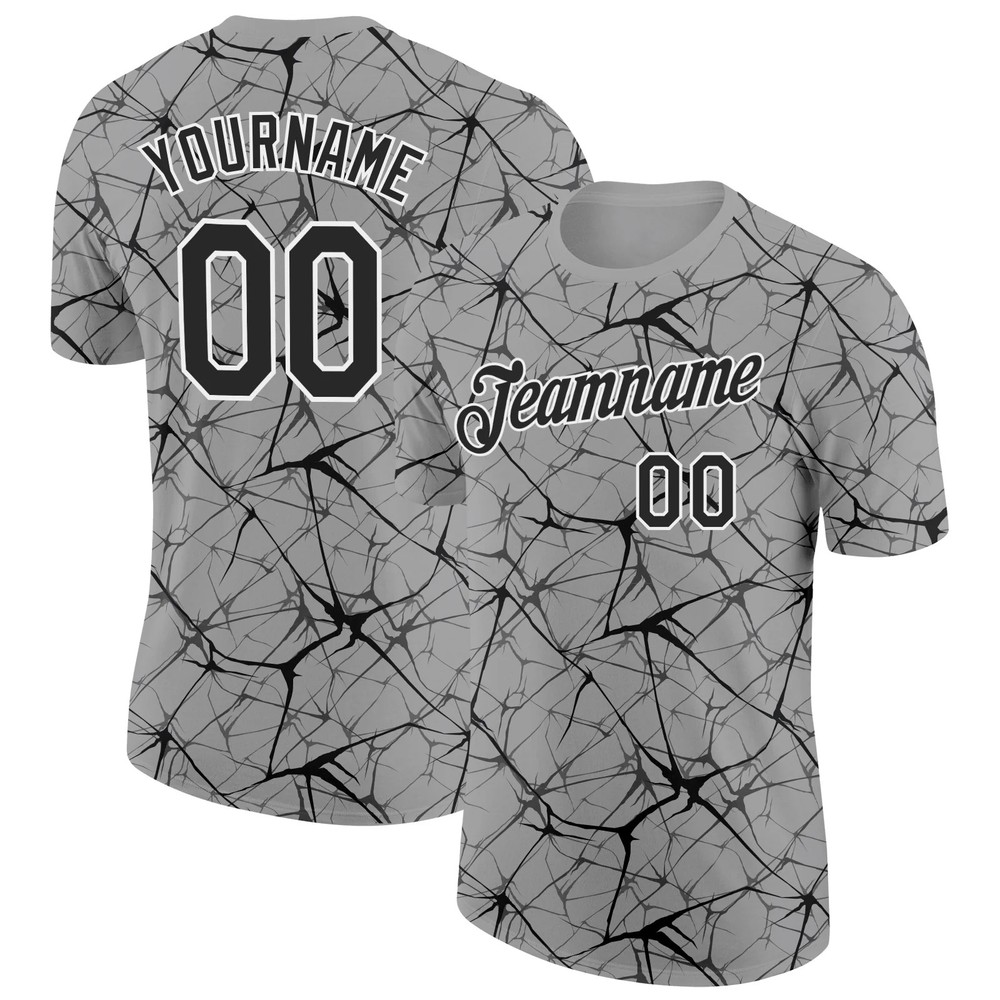 Custom Gray Black Abstract Crackle Sports Tee Personalized Team Jersey Gift