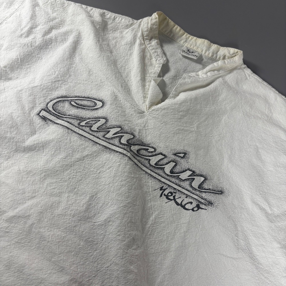 Vintage Cancun Mexico Top Single Stitch 80s Mens M Pullover White Crinkled
