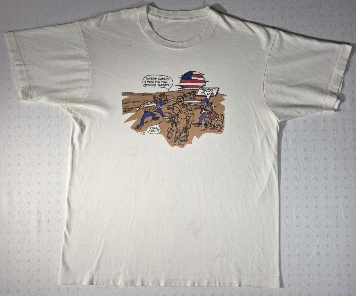 Vintage Smoking Camels Saddam Hussein T Shirt XL Single Stitch Iraq Gulf War