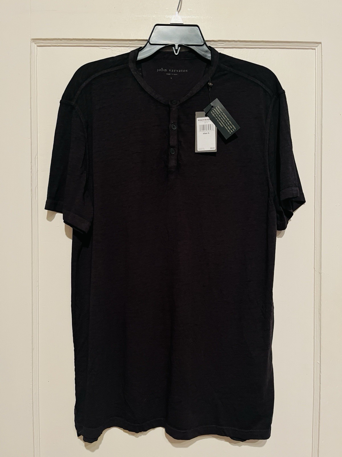 John Varvatos USA Men Charcoal Grey Heather Short Sleeve Duke Henley - NWT gallery