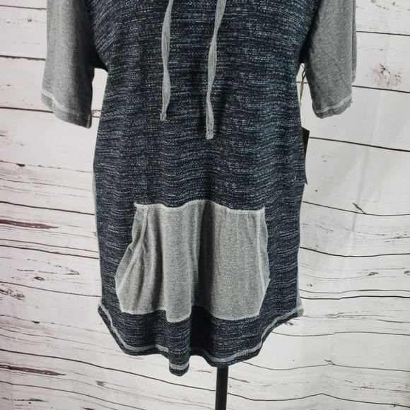Metro One Womens Gray & Black Short-Sleeve Hoodie Tunic With Kangaroo Pocket M gallery