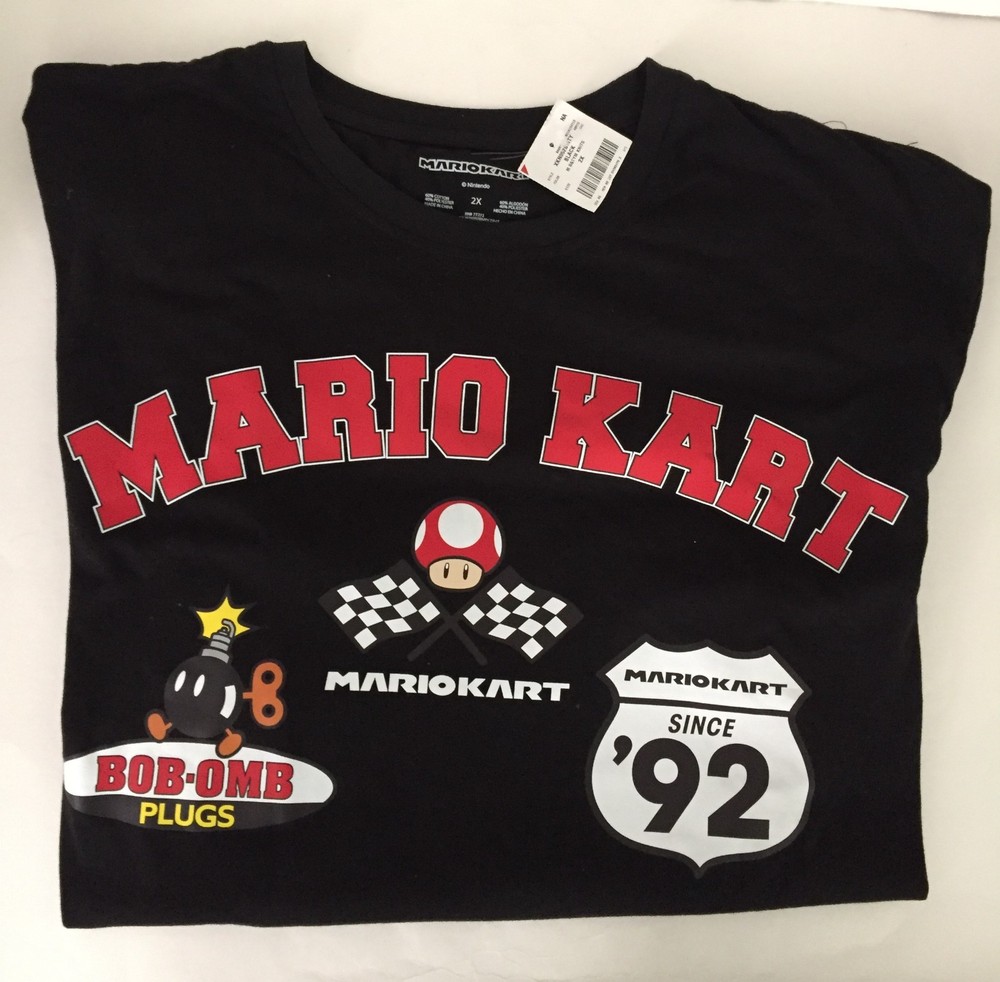 Nintendo Mario Kart Since ’92 Screen Print Both Sides Men’s 2X Black T-Shirt NWT