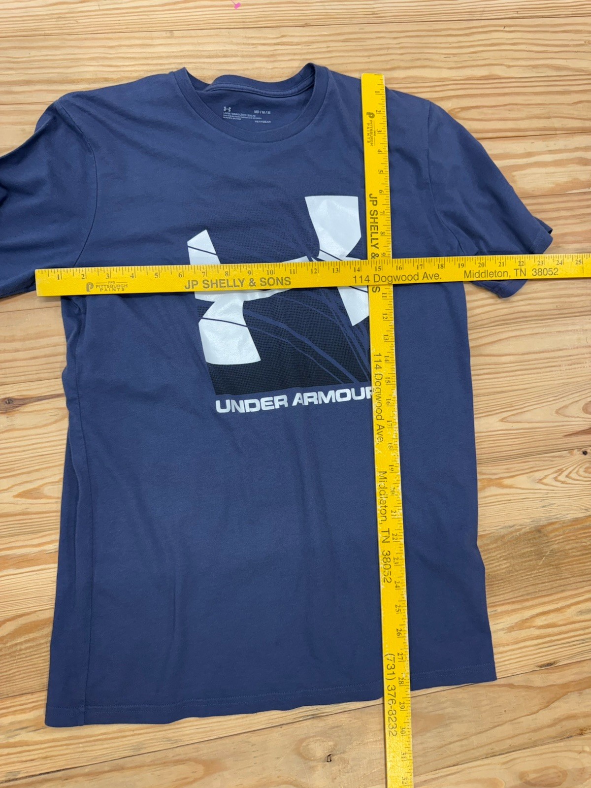 Under Armour Heatgear Blue Cotton T -Shirt White Logo Men’s Size Medium gallery