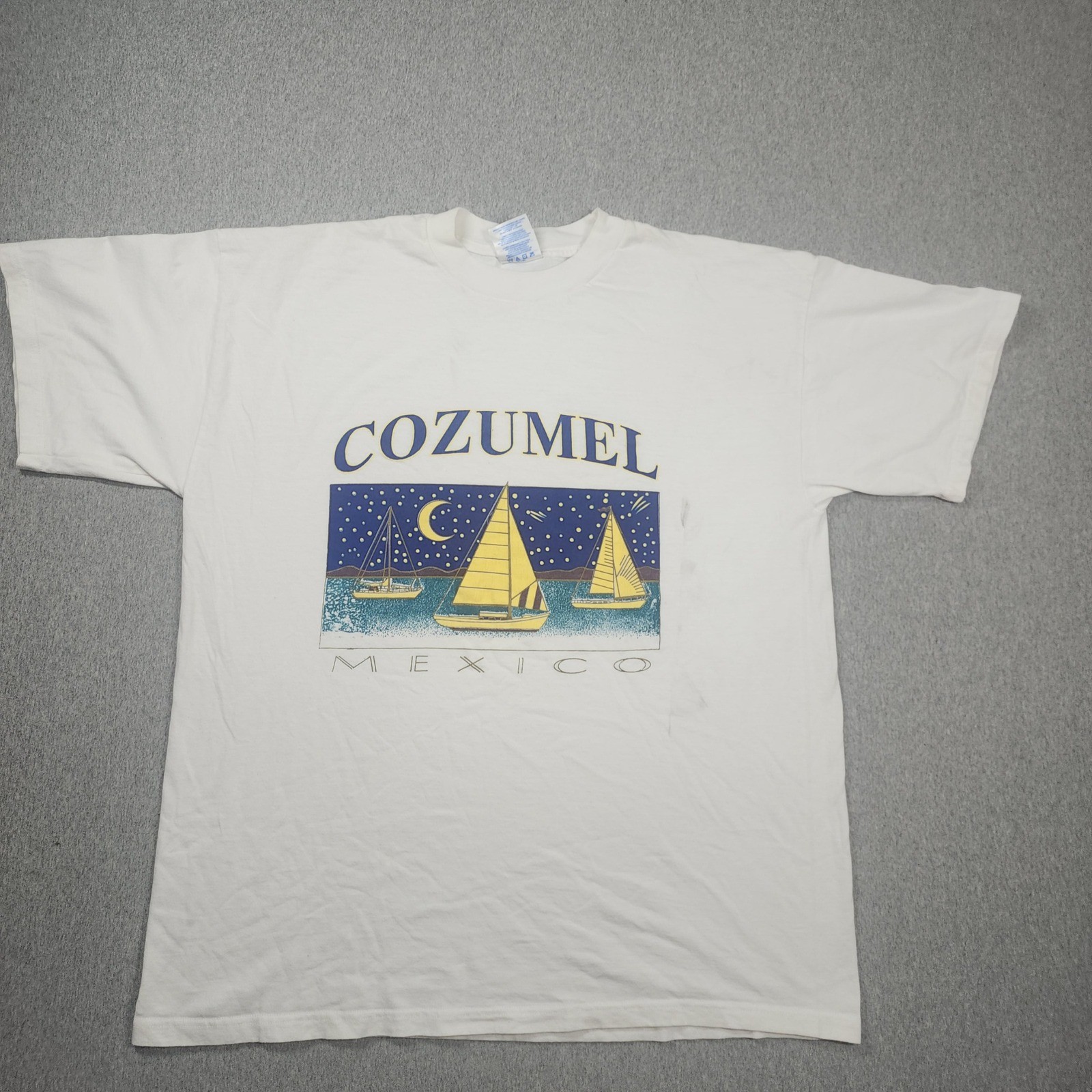 M&O Knits Cozumel Mexico Sailboat Graphic Tee Mens XL White Good Vintage Style gallery