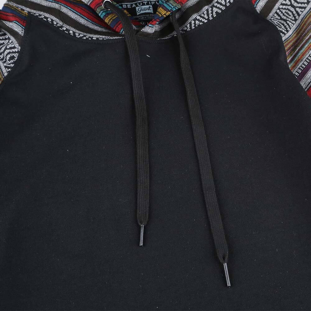 Men's Black T-Shirt with Vibrant Colorful Striped and Casual Hood Design gallery