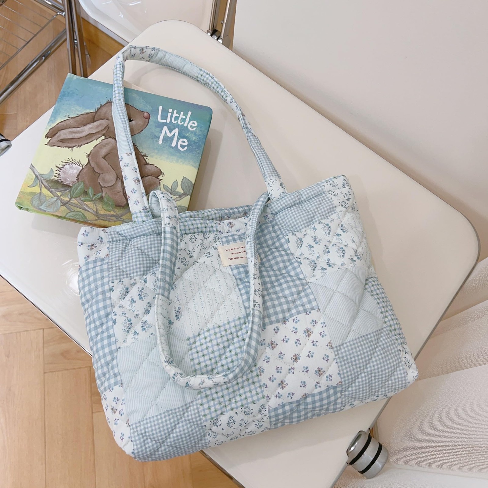 Floral Quilted Tote Bag with Zipper Lightweight Reusable for Women Cotton Sho... gallery
