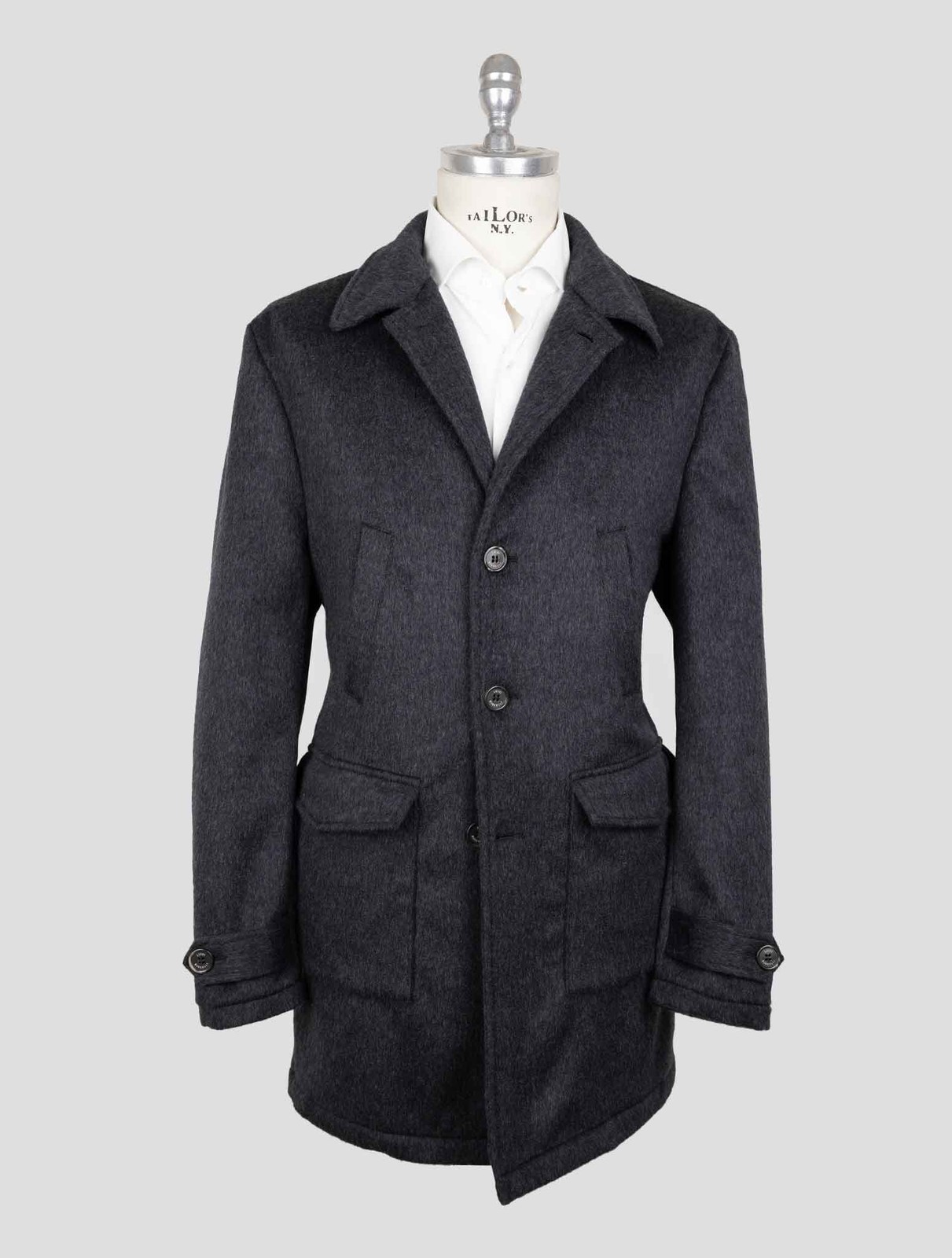 NEW LUIGI BORRELLI DARK GRAY VIRGIN WOOL CASHMERE OVERCOAT US 46 – EU 56 BOR21