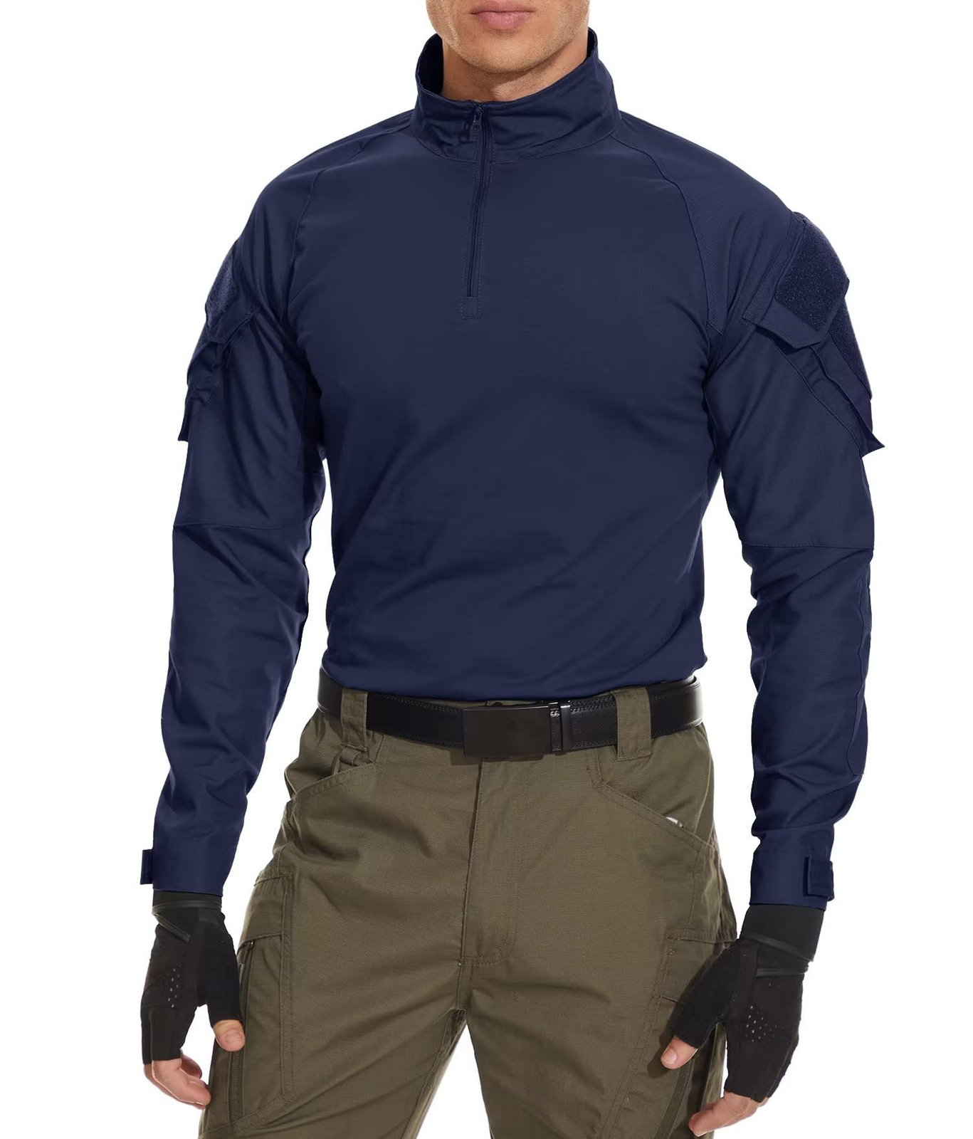 Men's 1/4 Zip Tactical T-Shirt Long Sleeve Outdoor Hiking Casual Work Pullover T gallery