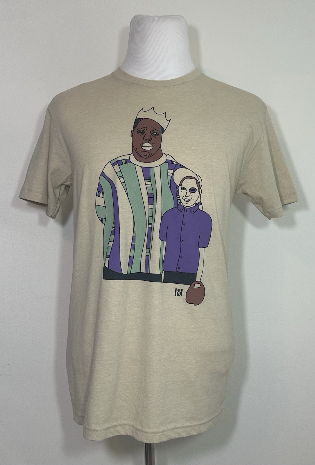 ROUTINE BASEBALL Size Medium Beige Biggie Smalls Sandlot T-shirt NWT