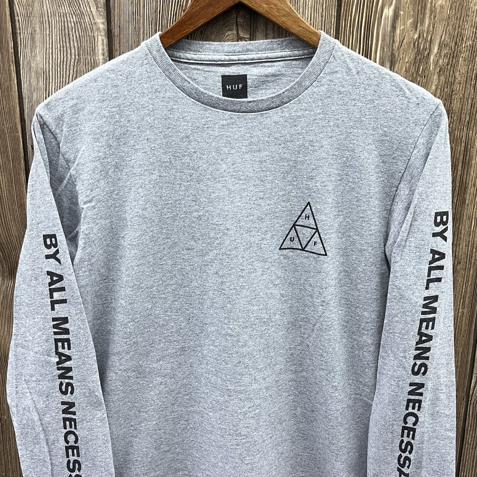 HUF Skateboarding Pyramid Logo Long Sleeve Graphic Tee Shirt Grey Mens Small gallery