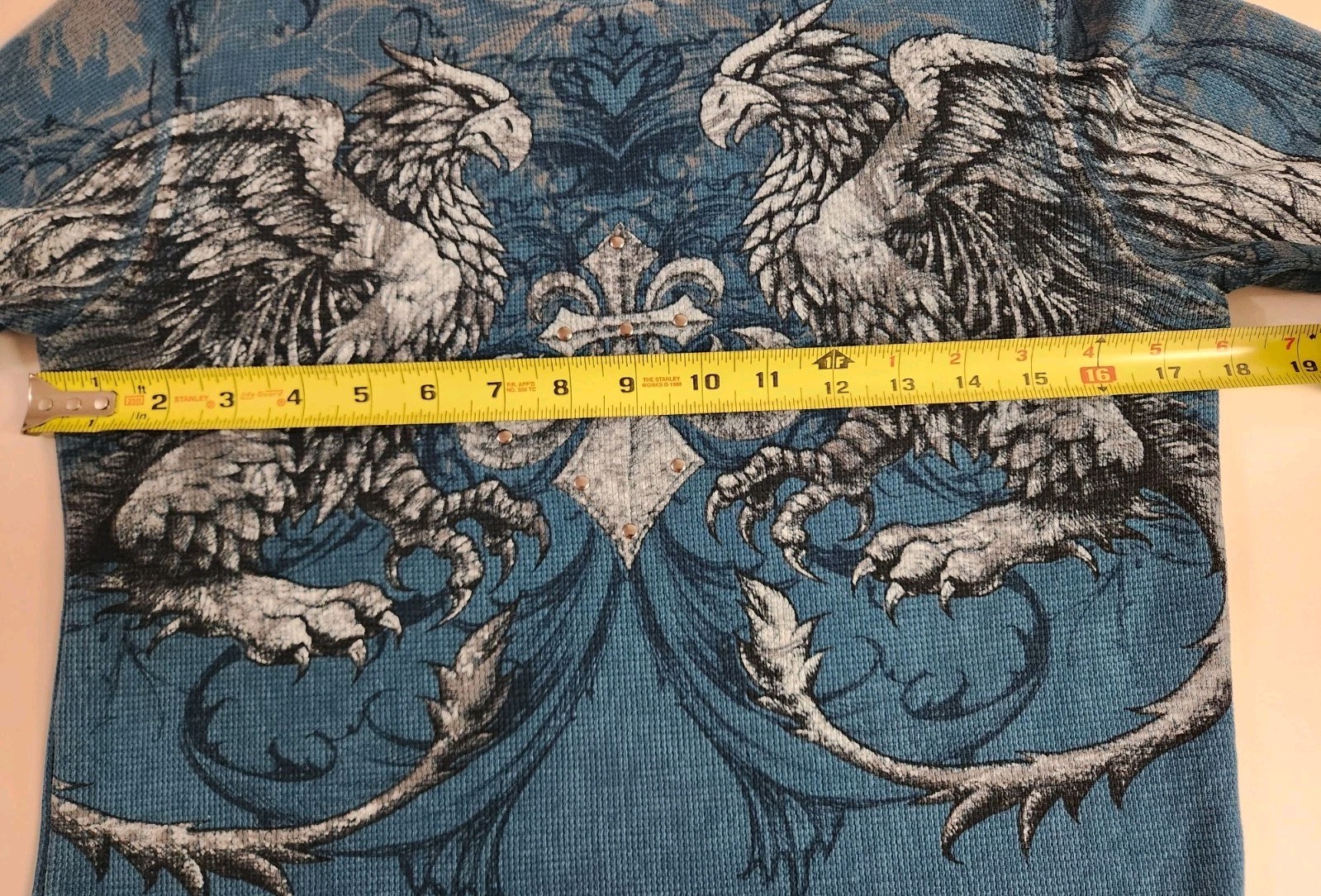 AFFLICTION Men’s Sz L Waffle Thermal Shirt Long Sleeve Distressed AOP gallery