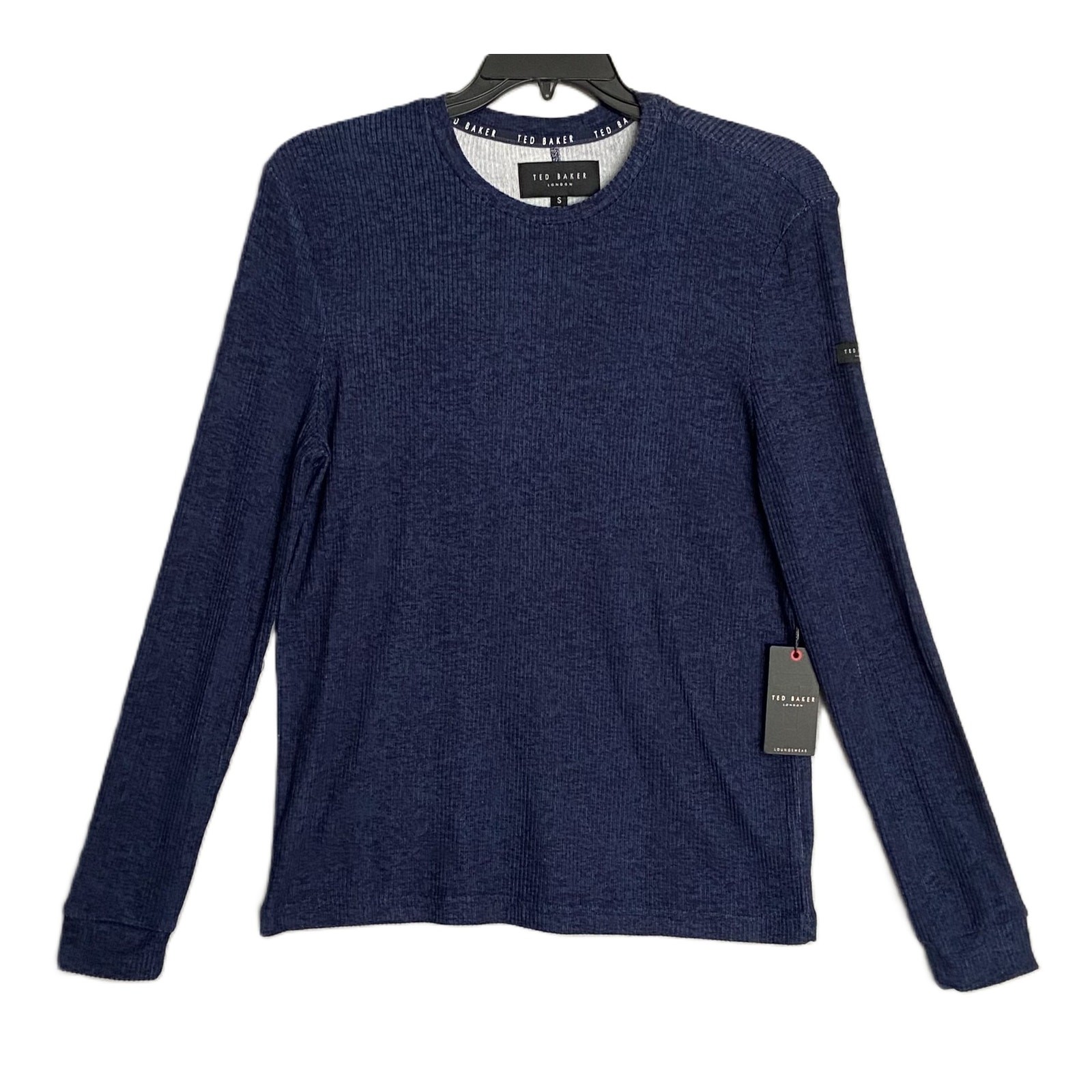 Ted Baker London T-Shirt Men's Small Ribbed Crew Neck Long Slv Navy Heather NEW gallery