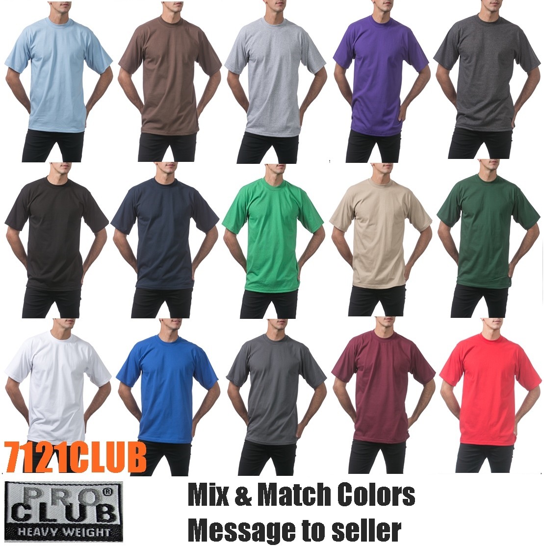 6 PACK PRO CLUB MEN'S T SHIRTS PROCLUB HEAVYWEIGHT SHORT SLEEVE BIG & TALL S-7XL gallery