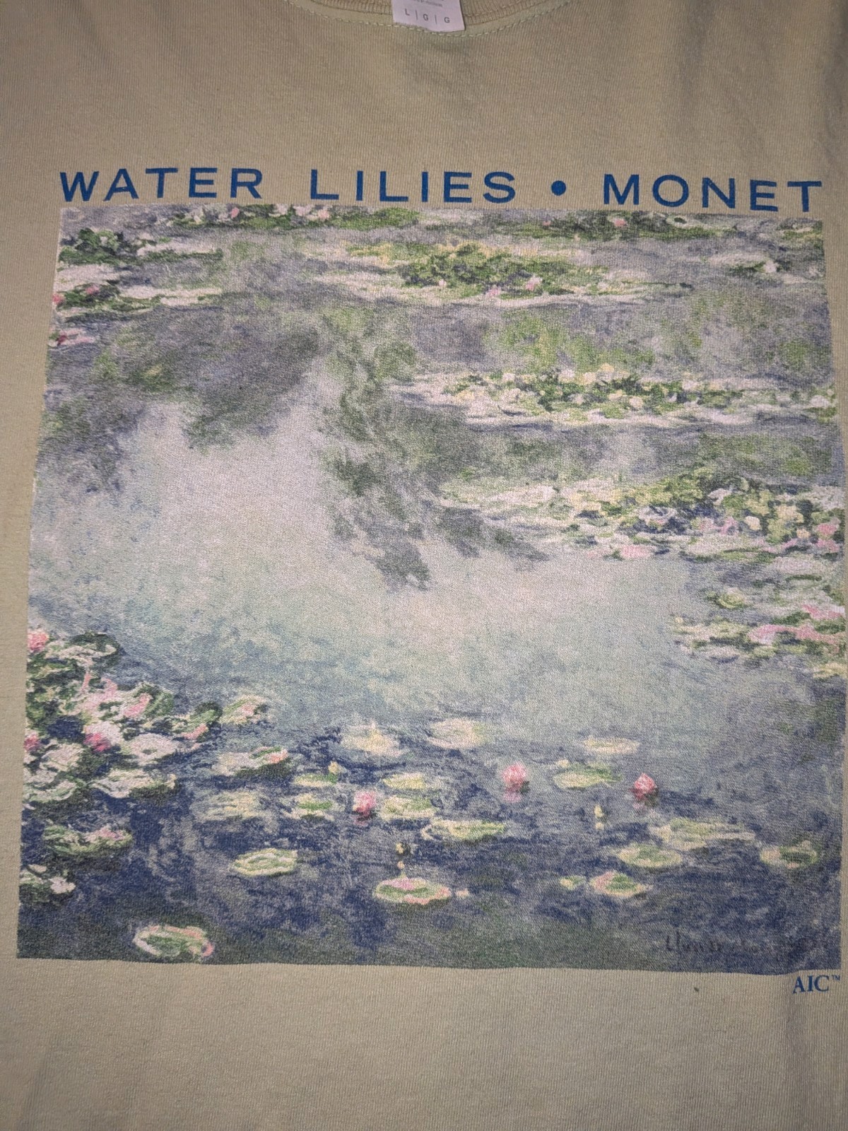 Gildan Ultra Cotton Men’s Green Monet Water Lilies Art Graphic Tee Crew Neck L gallery