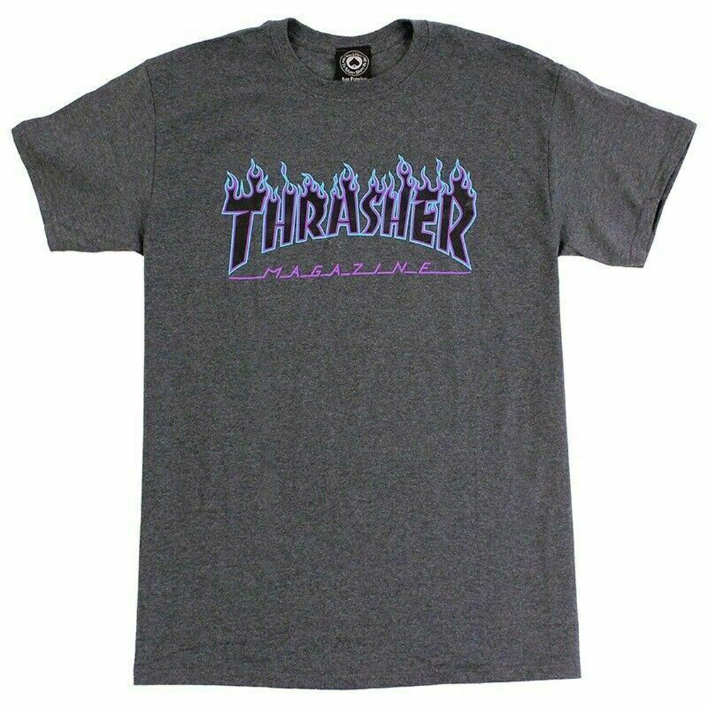 Thrasher Magazine FLAMES LOGO Skateboard T Shirt DARK HEATHER