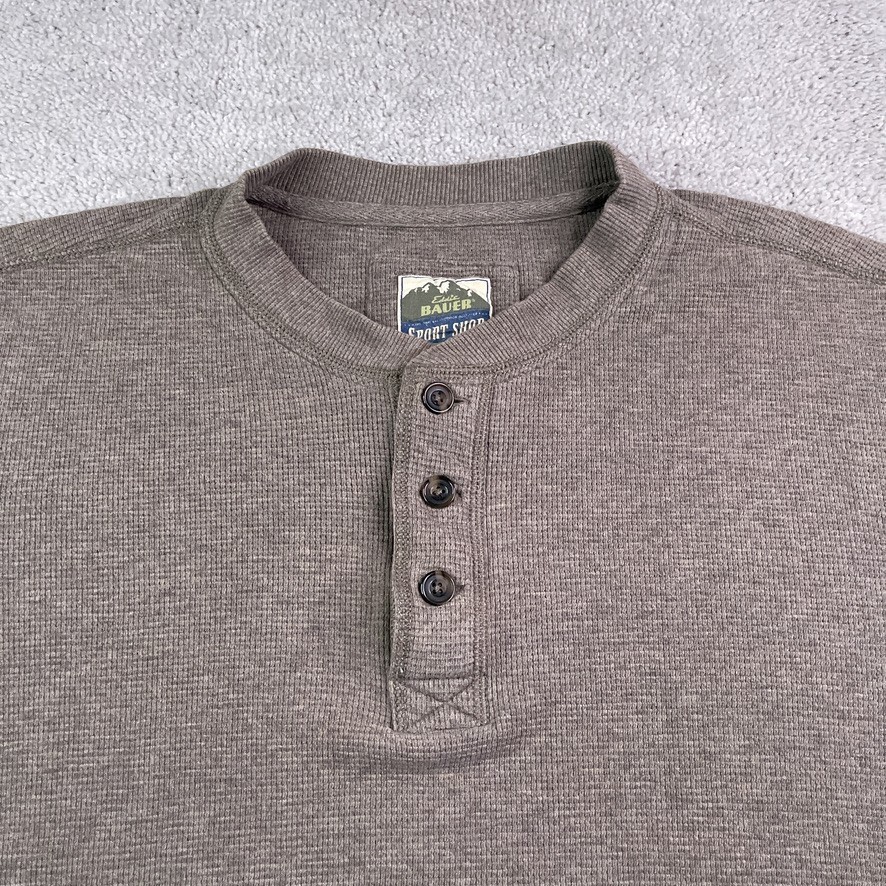 Eddie Bauer Shirt Mens 2XL XXL Brown Thermal Waffle Knit Grid Henley Outdoors gallery