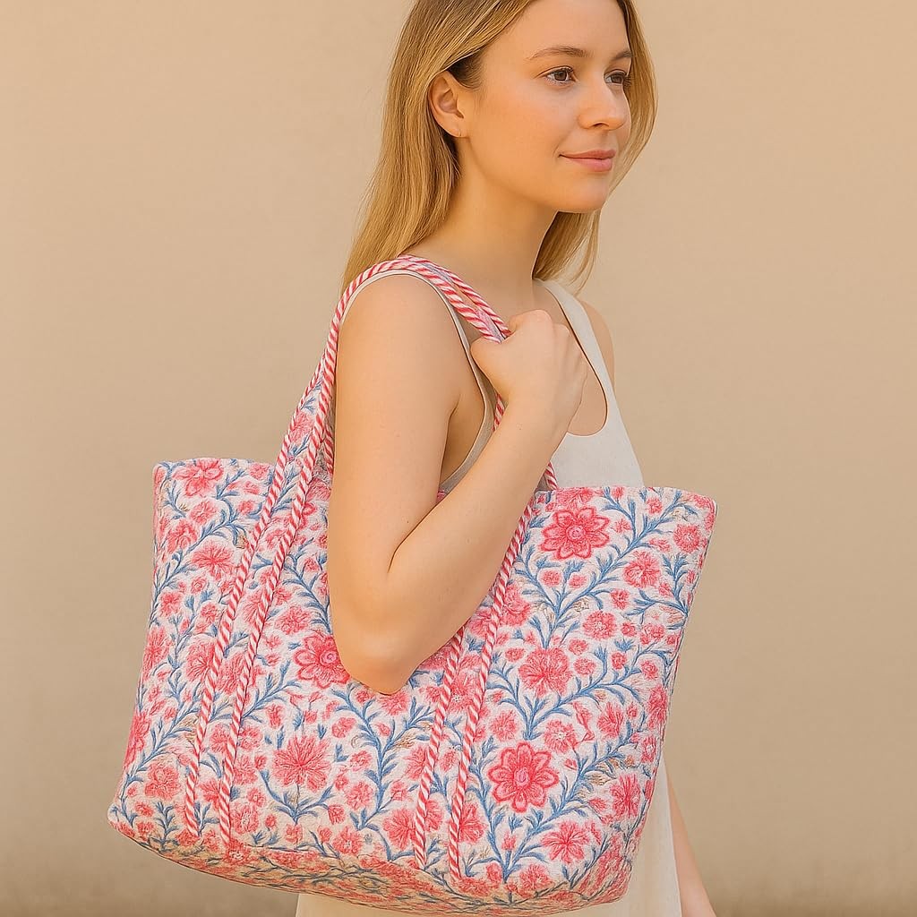 Quilted Tote Bag for Women – Large Canvas Travel Tote with Zipper | Floral Co... gallery